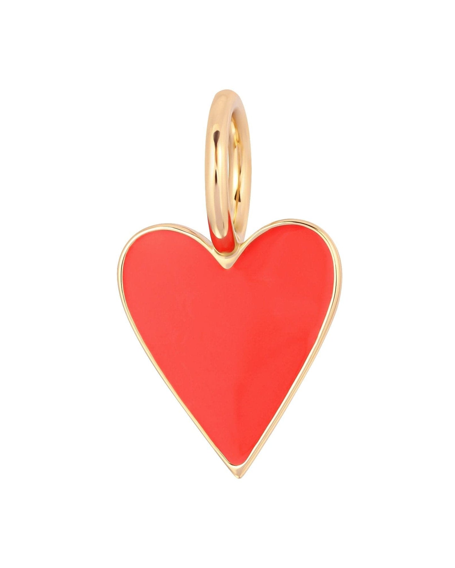 Red heart-shaped pendant with gold rim on a white background