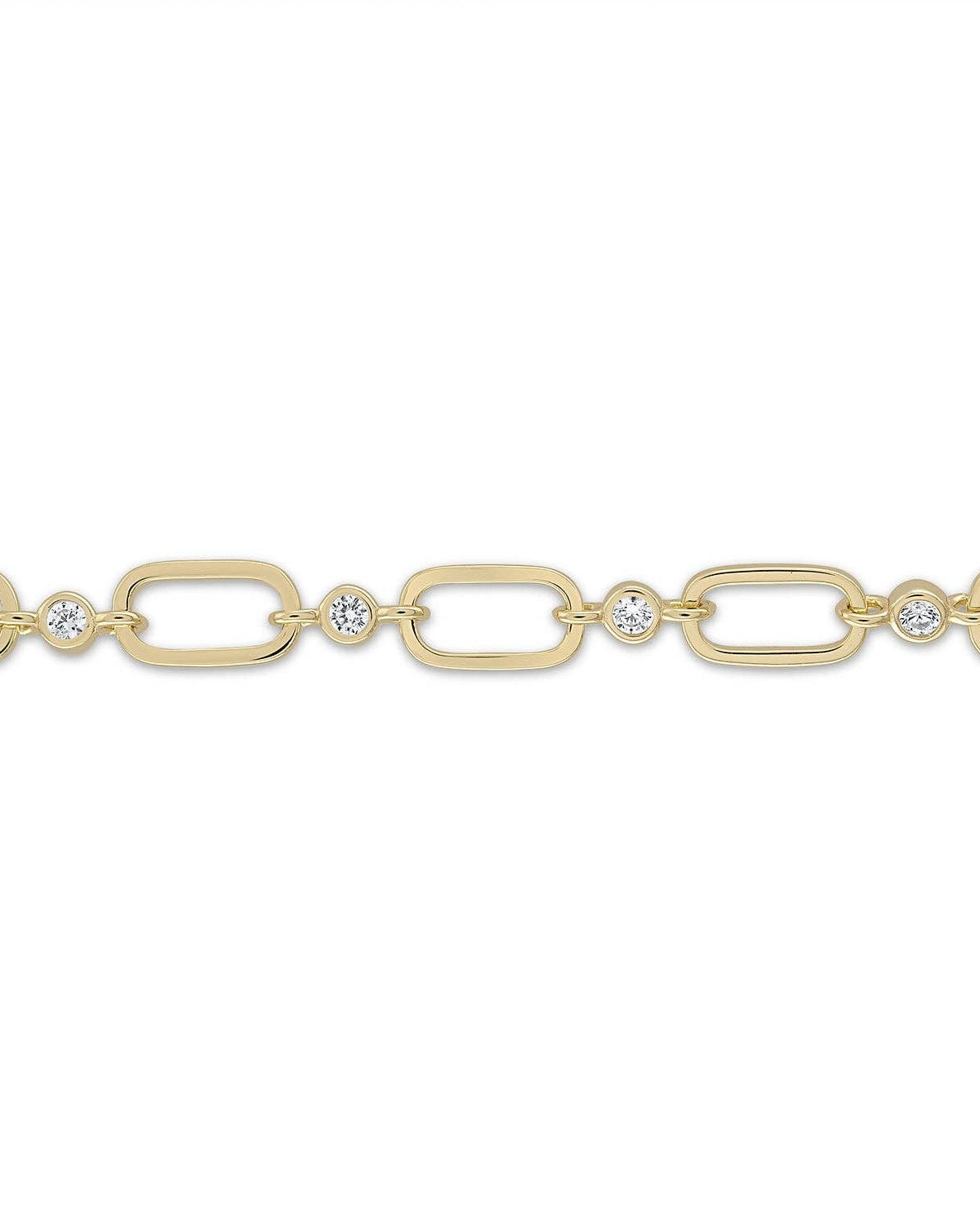 Gold chain bracelet with embedded diamonds on a white background