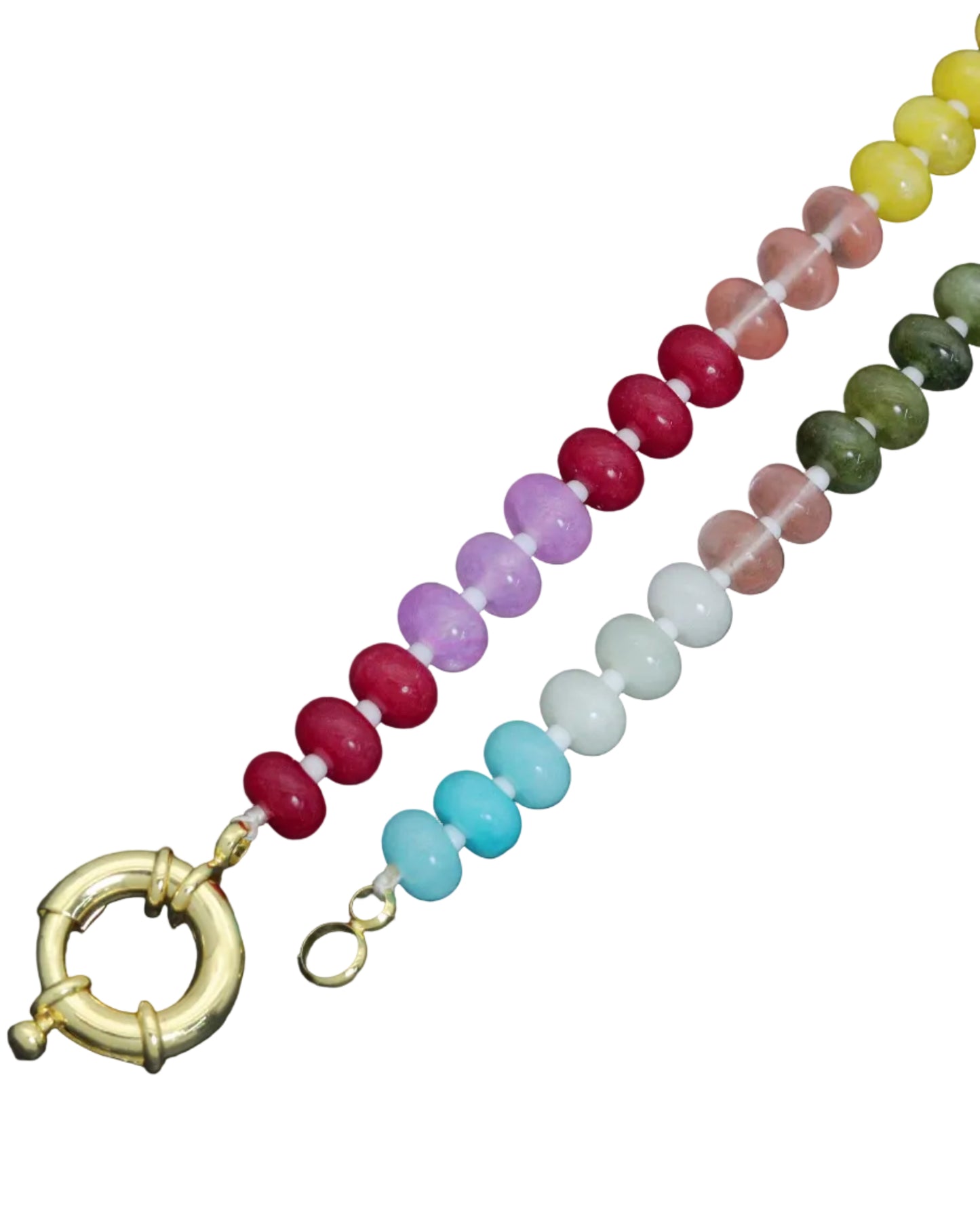 Colorful beaded bracelet with a gold clasp on a dark background