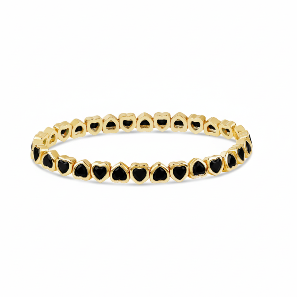 MINI BLACK STRETCHY BEZEL HEART BRACELET
