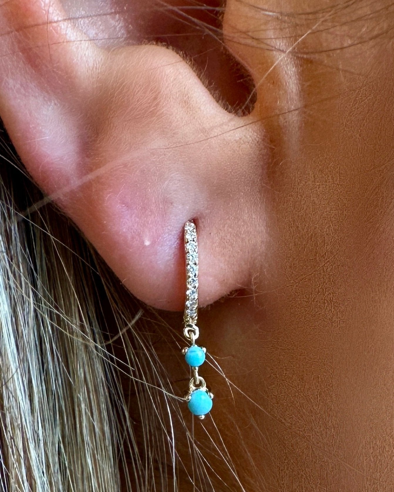 gold diamond and turquoise drop earring @dylanjamesjewelry.com