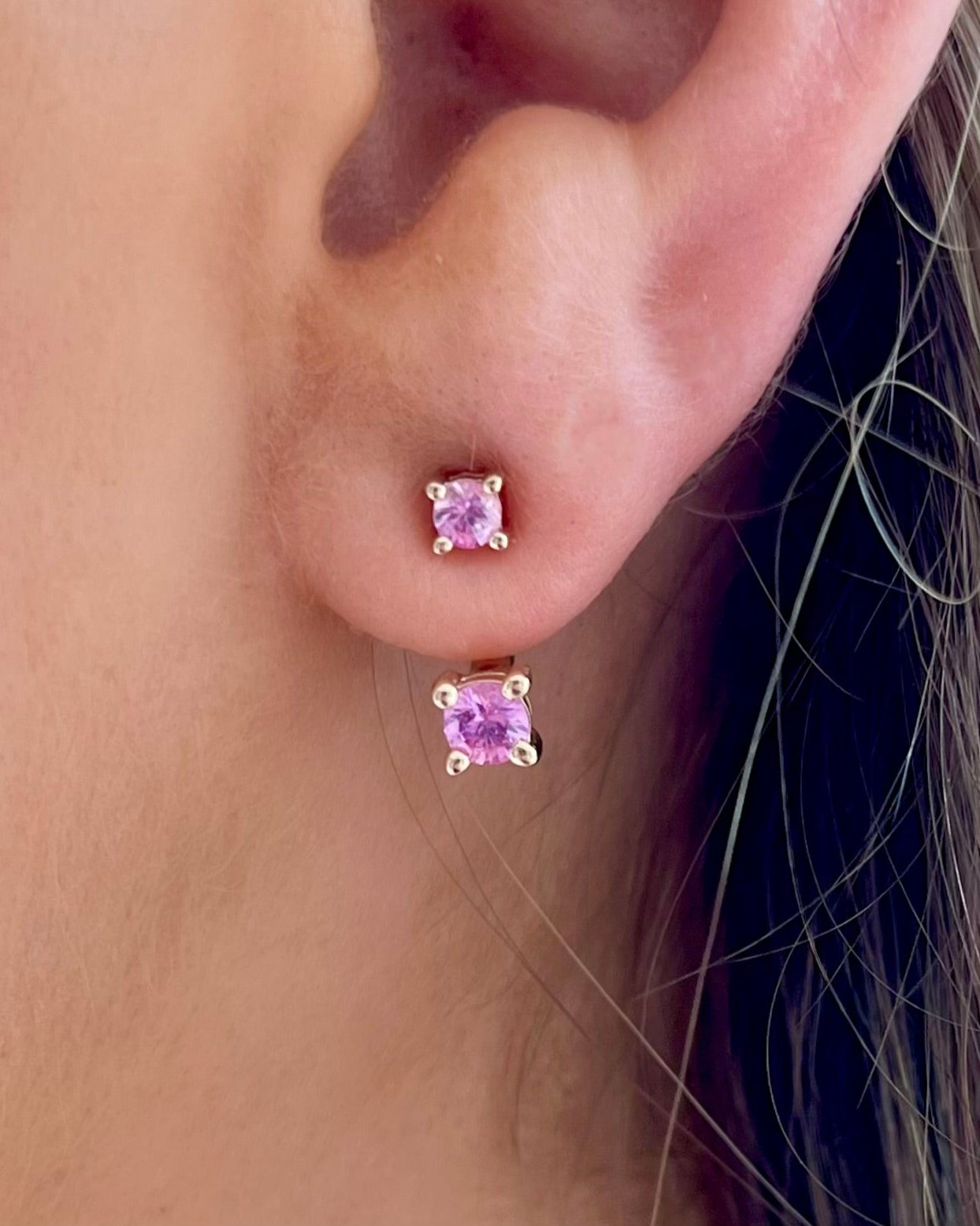 gold pink sapphire stud earrings @dylanjamesjewelry.com