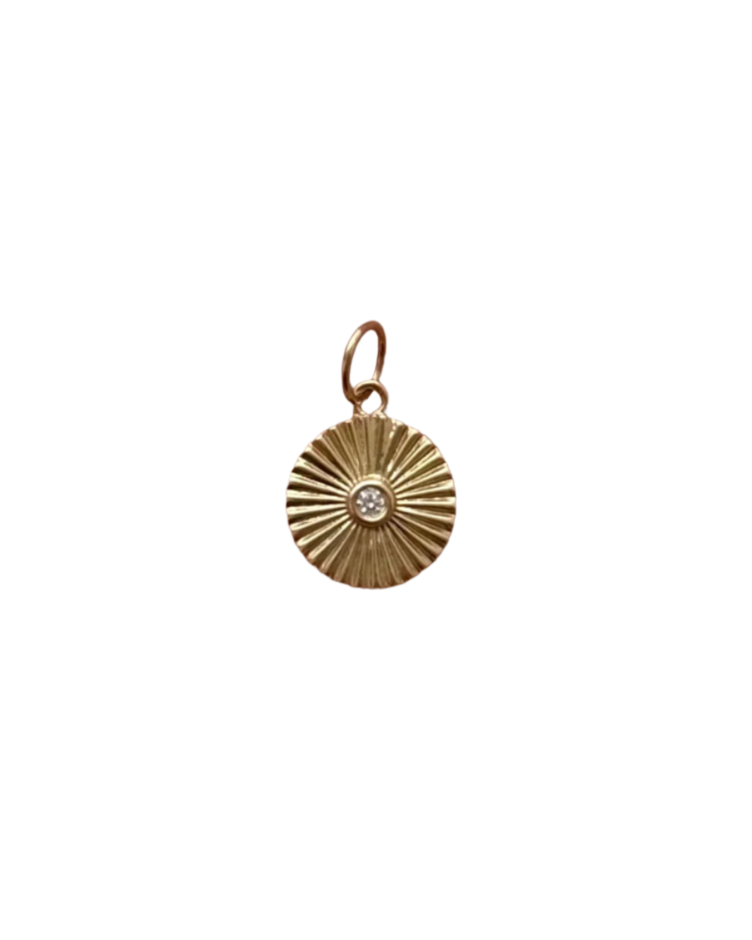 yellow gold fluted disc charm w
ith a diamond in the center