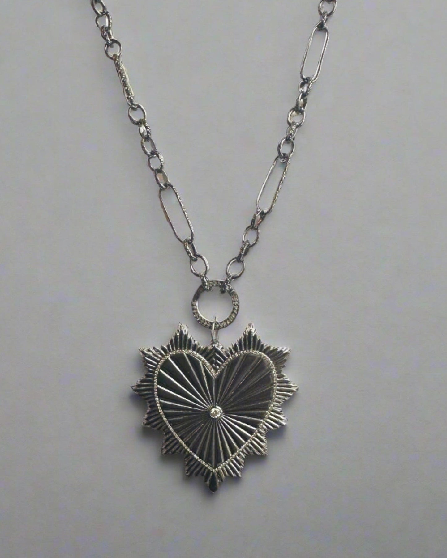 sterling silver diamond heart pendant on oxidized silver chain @dylanjamesjewelry.com