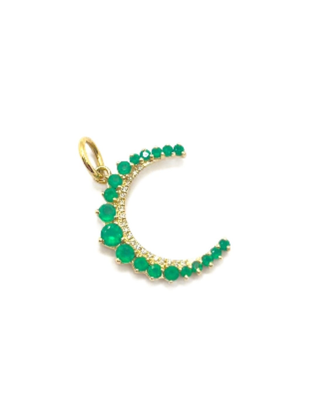 yellow gold diamond emerald crescent moon charm pendant @dylanjamesjewelry.com