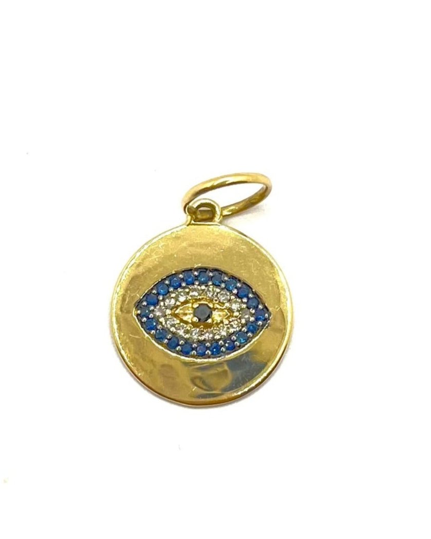 gold diamond sapphire evil eye pendant charm @dylanjamesjewelry.com