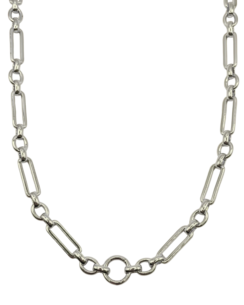 Silver chain necklace on a white background