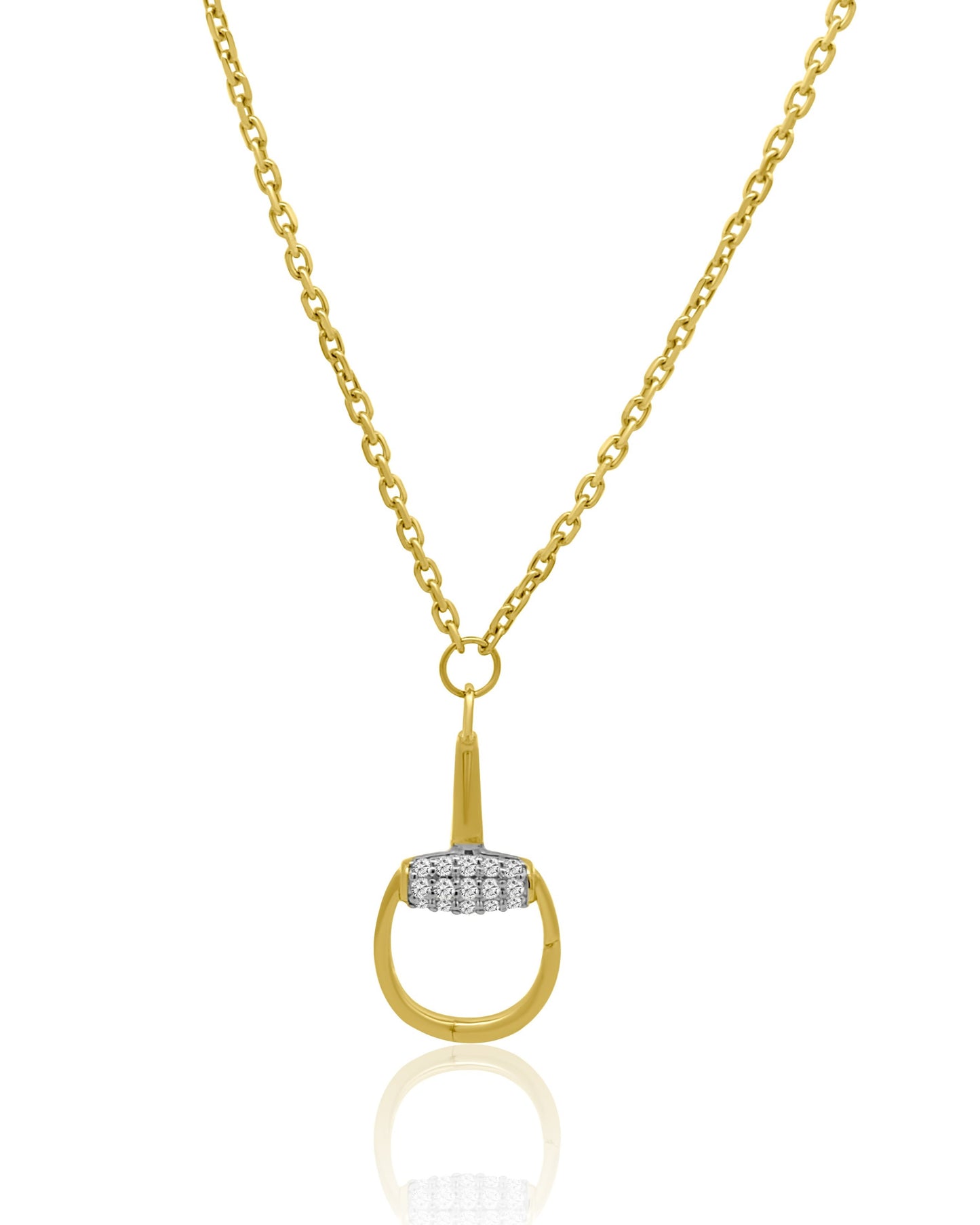 The AIRA BUD Gold Diamond Necklace is a 14kt yellow gold piece with a circular pendant adorned with a row of sparkling stones, offering elegance comparable to diamonds.