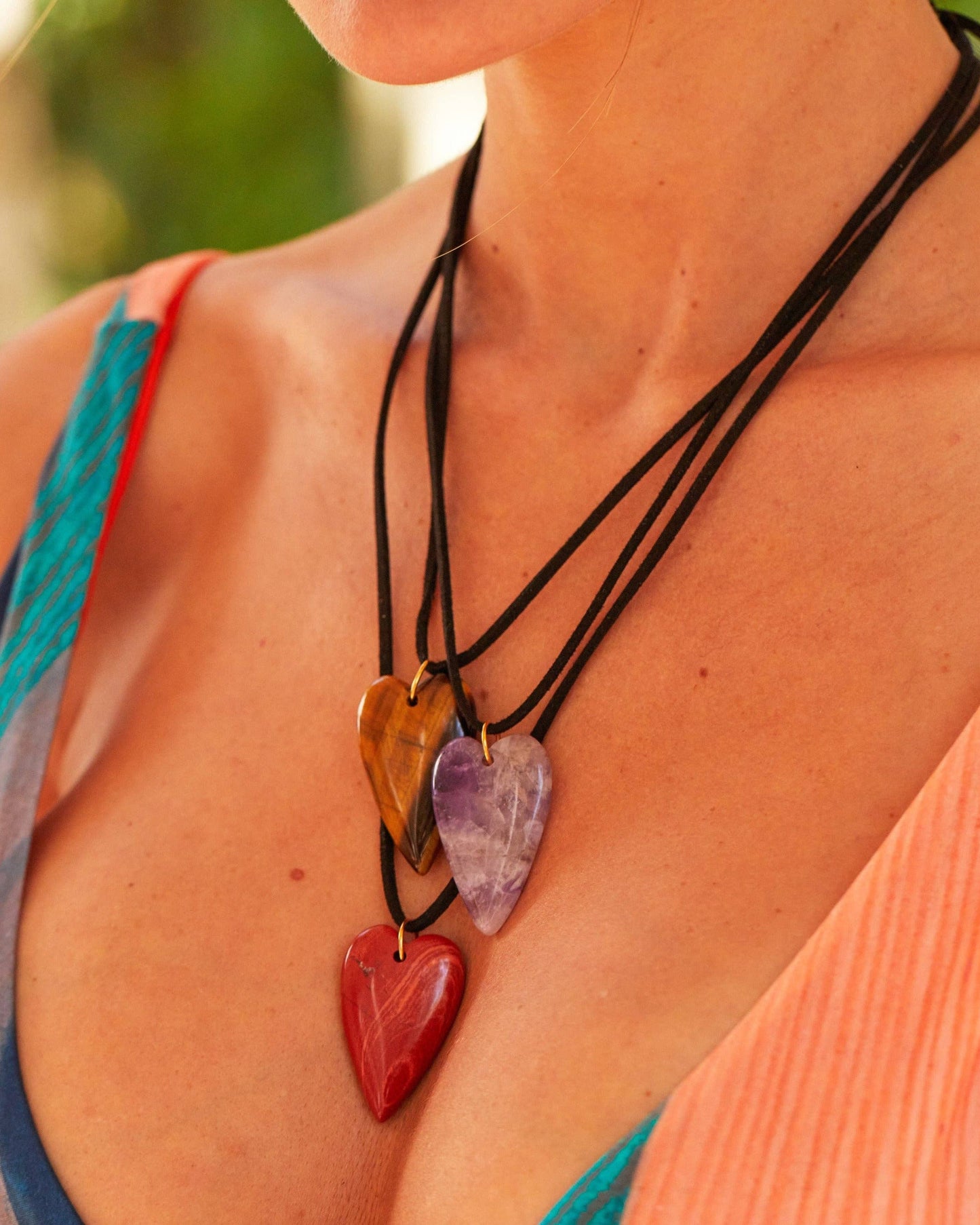 OIYA Gemstone Heart Leather Necklace
