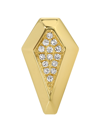 Gold hexagonal earring with embedded diamonds on a white background