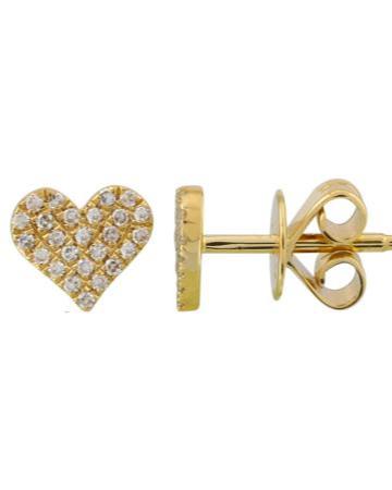 pave diamond yellow gold heart stud earrings @dylanjamesjewelry.com