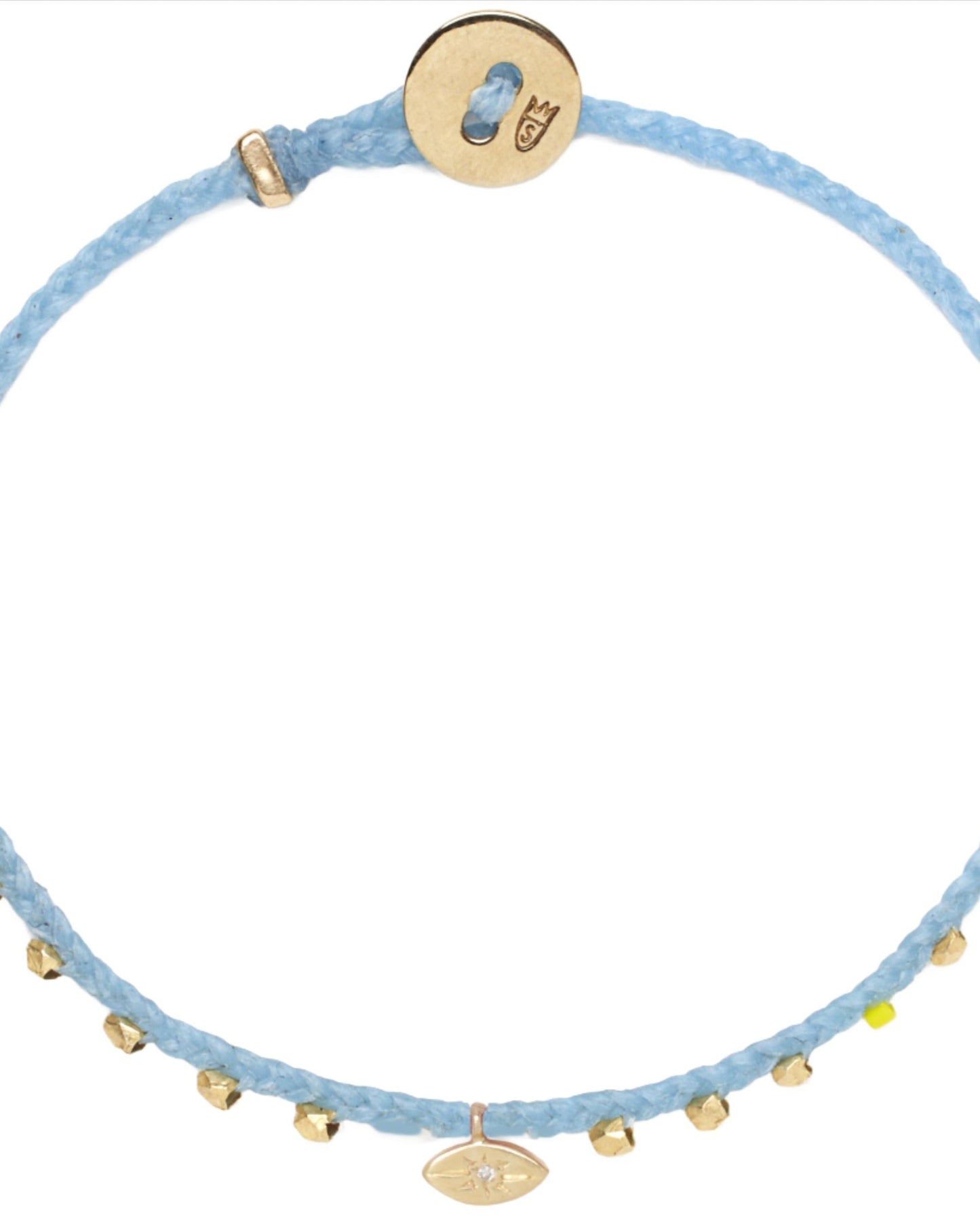 fun waxed cord charm bracelet evil eye charm, gold charms with diamond