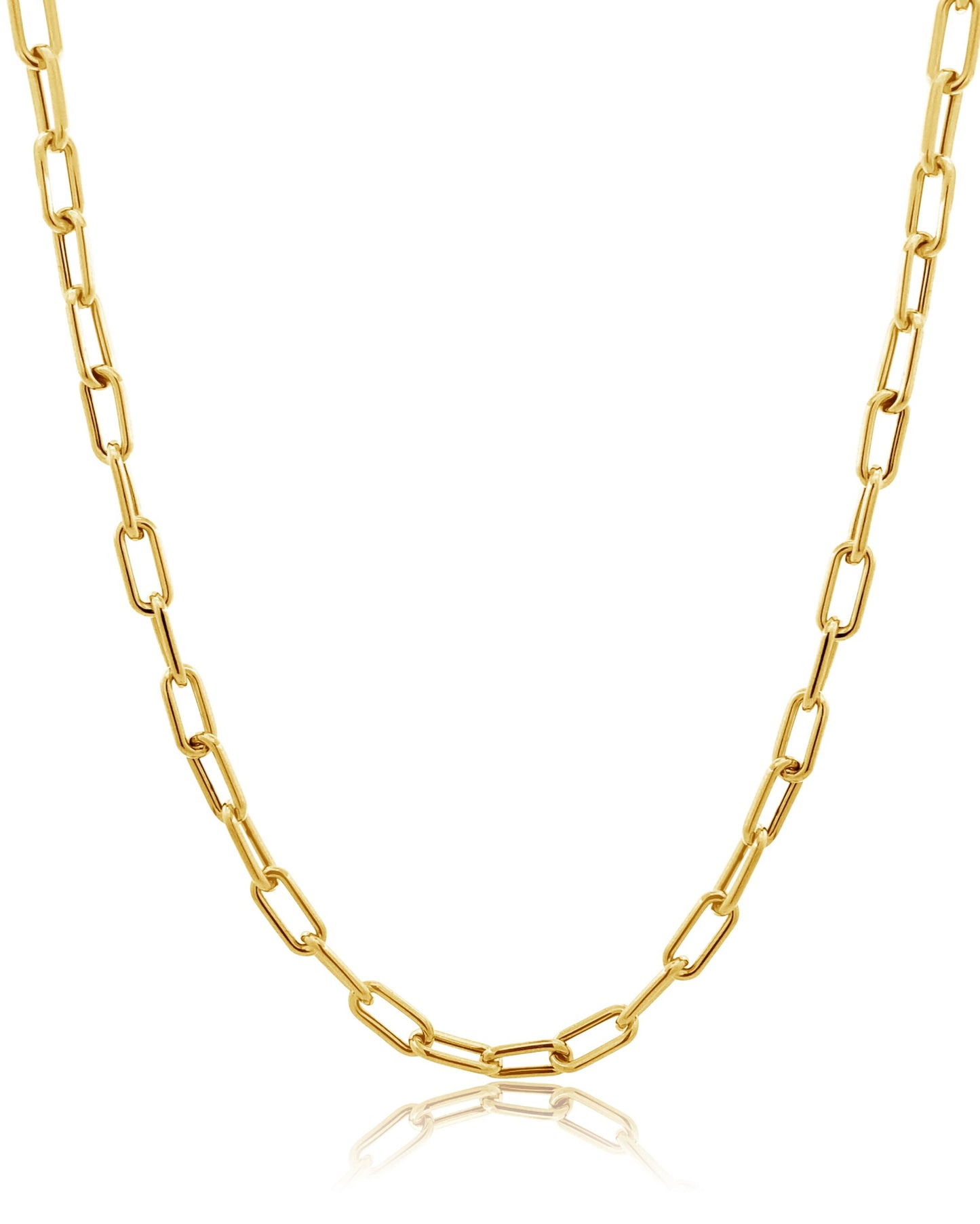 The ANNIE Gold Chain by AIRA is a 14kt yellow gold necklace with rectangular links and an extender for adjustable length.