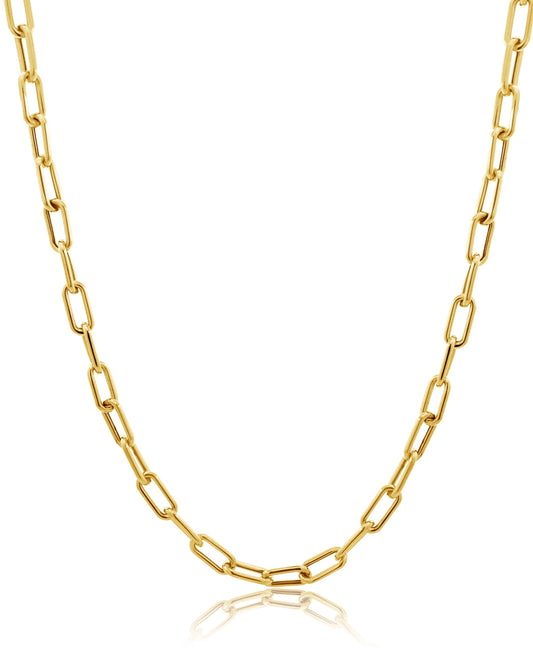 The ANNIE Gold Chain by AIRA is a 14kt yellow gold necklace with rectangular links and an extender for adjustable length.