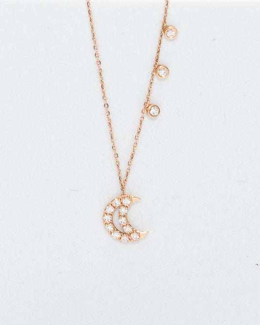 rose gold diamond moon drop necklace @dylanjamesjewelry.com