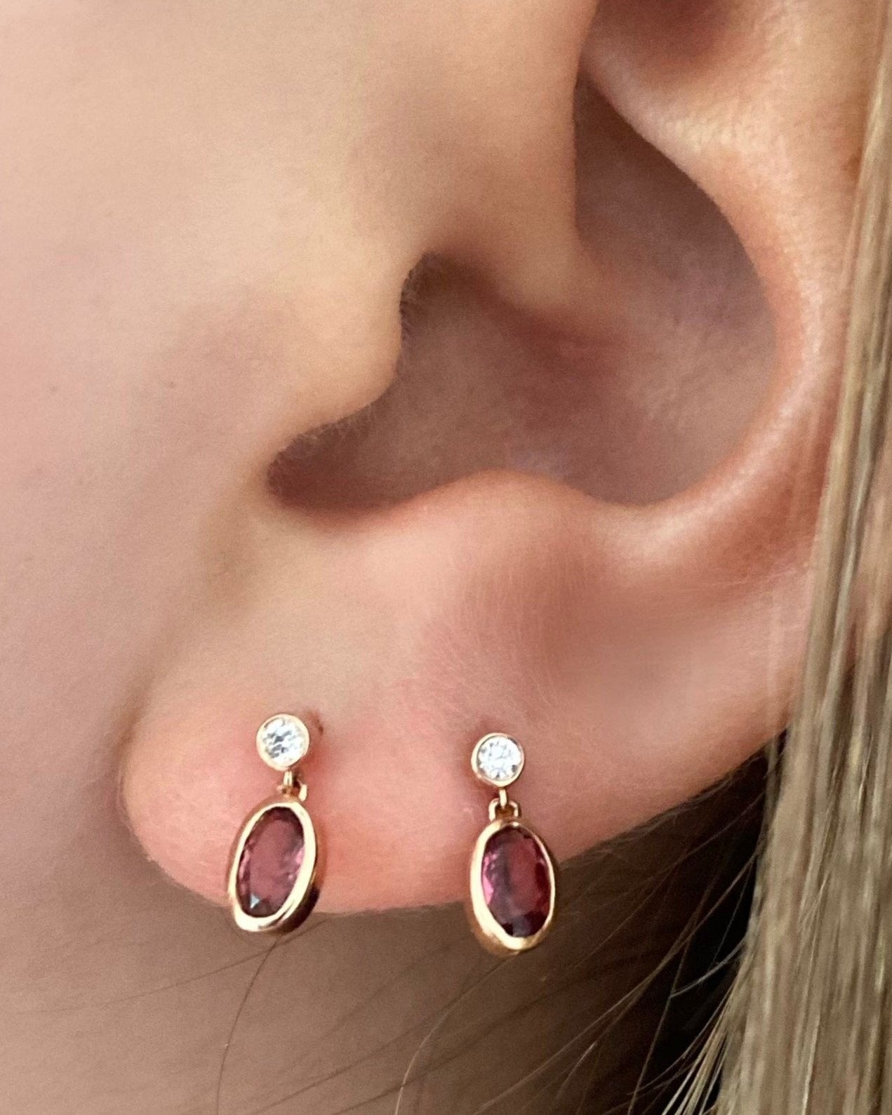 PINK Gold Diamond Stone Drop Earrings