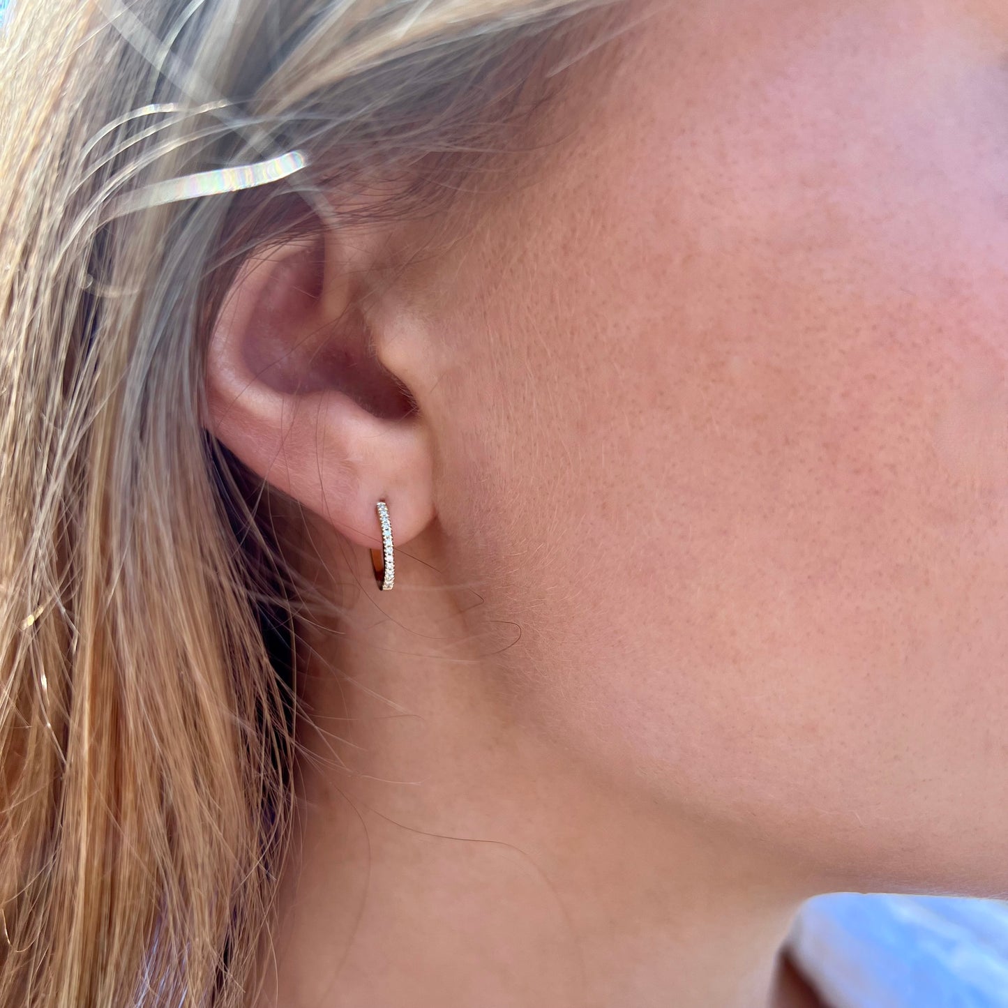 gold diamond huggy hoop earrings @dylanjamesjewelry.com