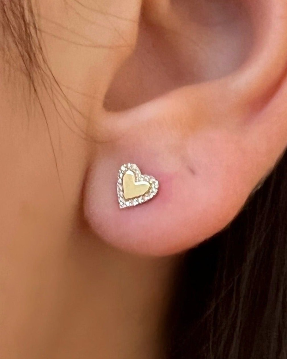 14kt yellow gols small diamond edge heart stud earrings @dylanjamesjewelry.com