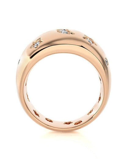 The DEBBIE Diamond Ring by Dylan James Jewelry features a 14kt rose gold band with exquisite star-patterned diamonds, available in size 6.5.