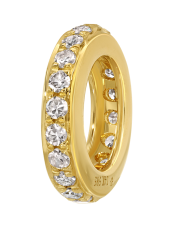 Gold ring with embedded diamonds on a white background