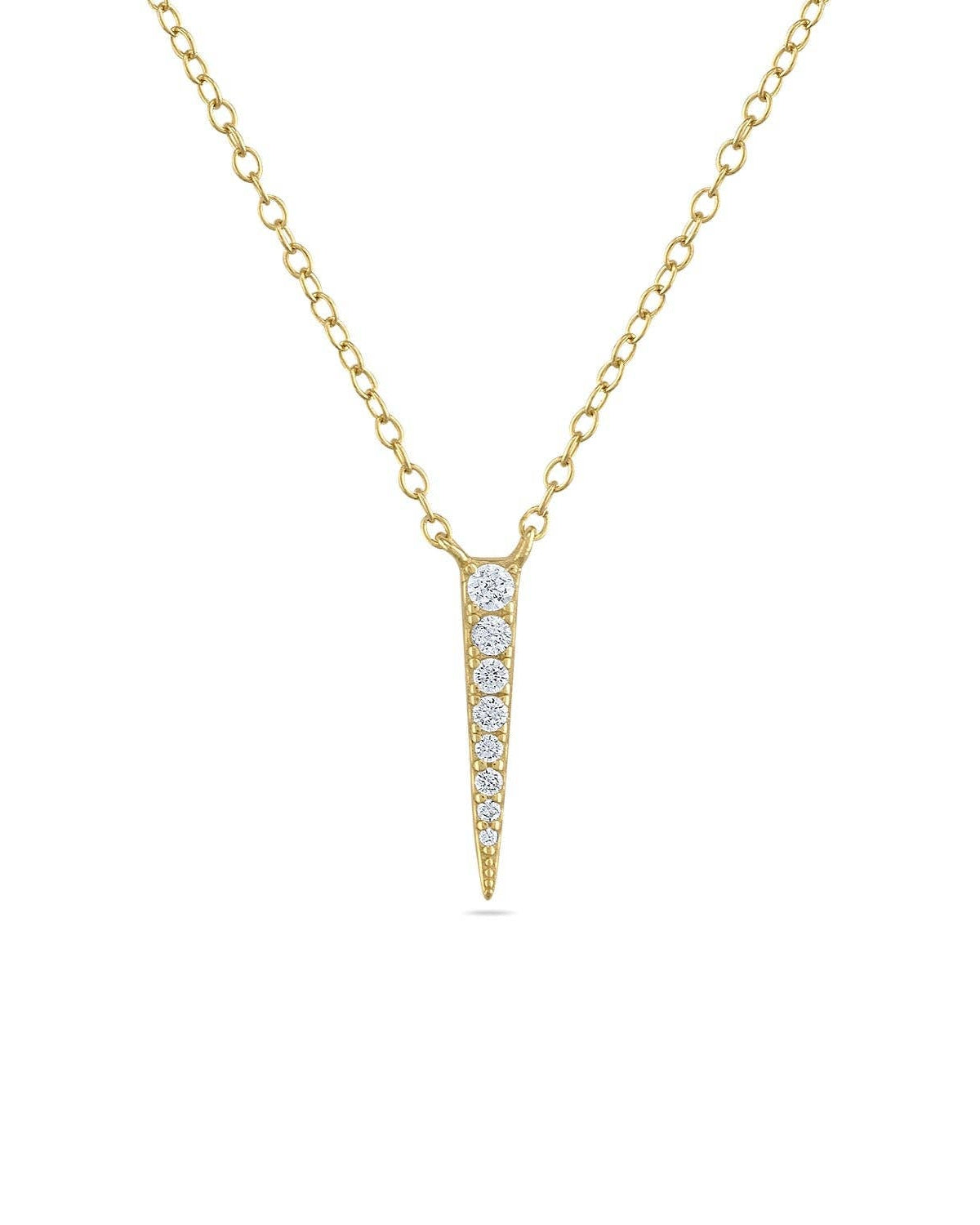 Gold necklace with a small diamond pendant on a white background