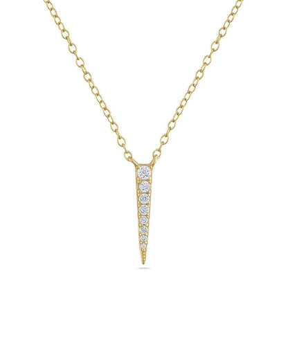 Gold necklace with a small diamond pendant on a white background