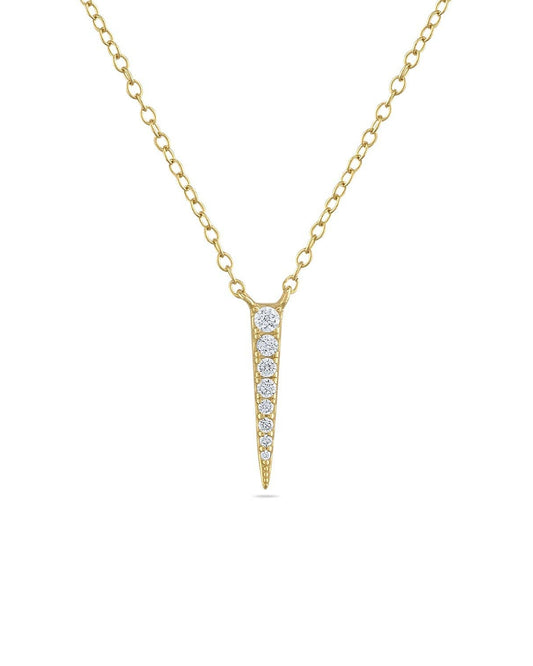 Gold necklace with a small diamond pendant on a white background