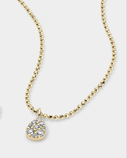 Two gold necklaces with teardrop-shaped pendants on a white background