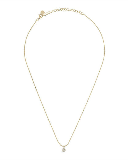 Gold necklace with a small pendant on a white background