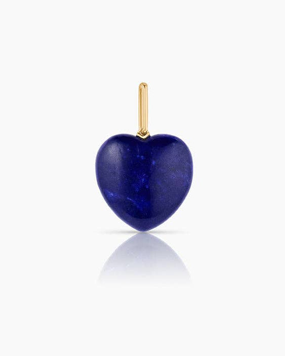 Navy blue heart-shaped pendant with gold accent on a white background