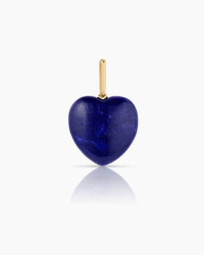 Navy blue heart-shaped pendant with gold accent on a white background