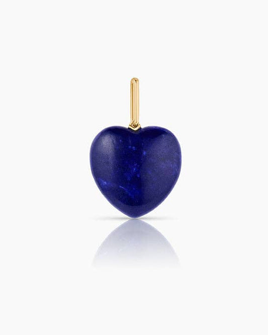 Navy blue heart-shaped pendant with gold accent on a white background
