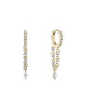 Gold hoop earrings with diamond accents on a white background