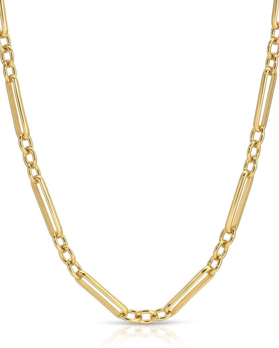 Gold chain necklace on a white background
