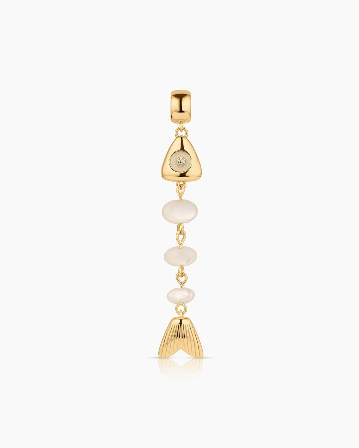 Gold and pearl pendant on a white background