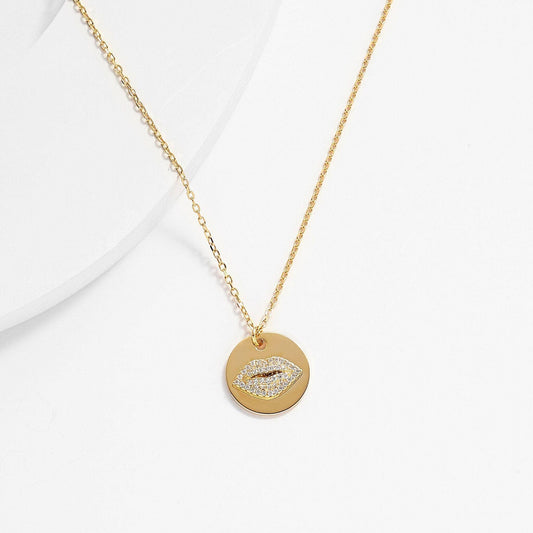 Kiss Me Medallion Lips Pendant Necklace