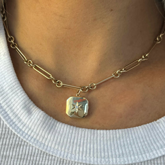 14kt yellow gold chain wiht yellow gold diamond locket charm pendant  @dylanjamesjewelry.com