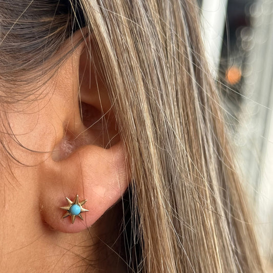 yellow gold burst turquoise center stud earrings  @dylanjamesjewelry.com