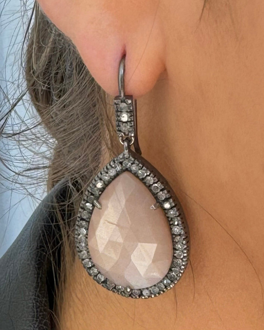 the woods silver diamond rose quartz pear shape hanging earrings  @dylanjamesjewelry.com