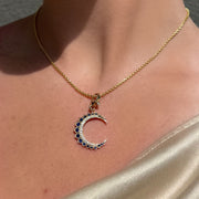 YELLOW GOLD OLID CHAIN WITH DIAMOND SAPPHIRE CRESCENT CHarm