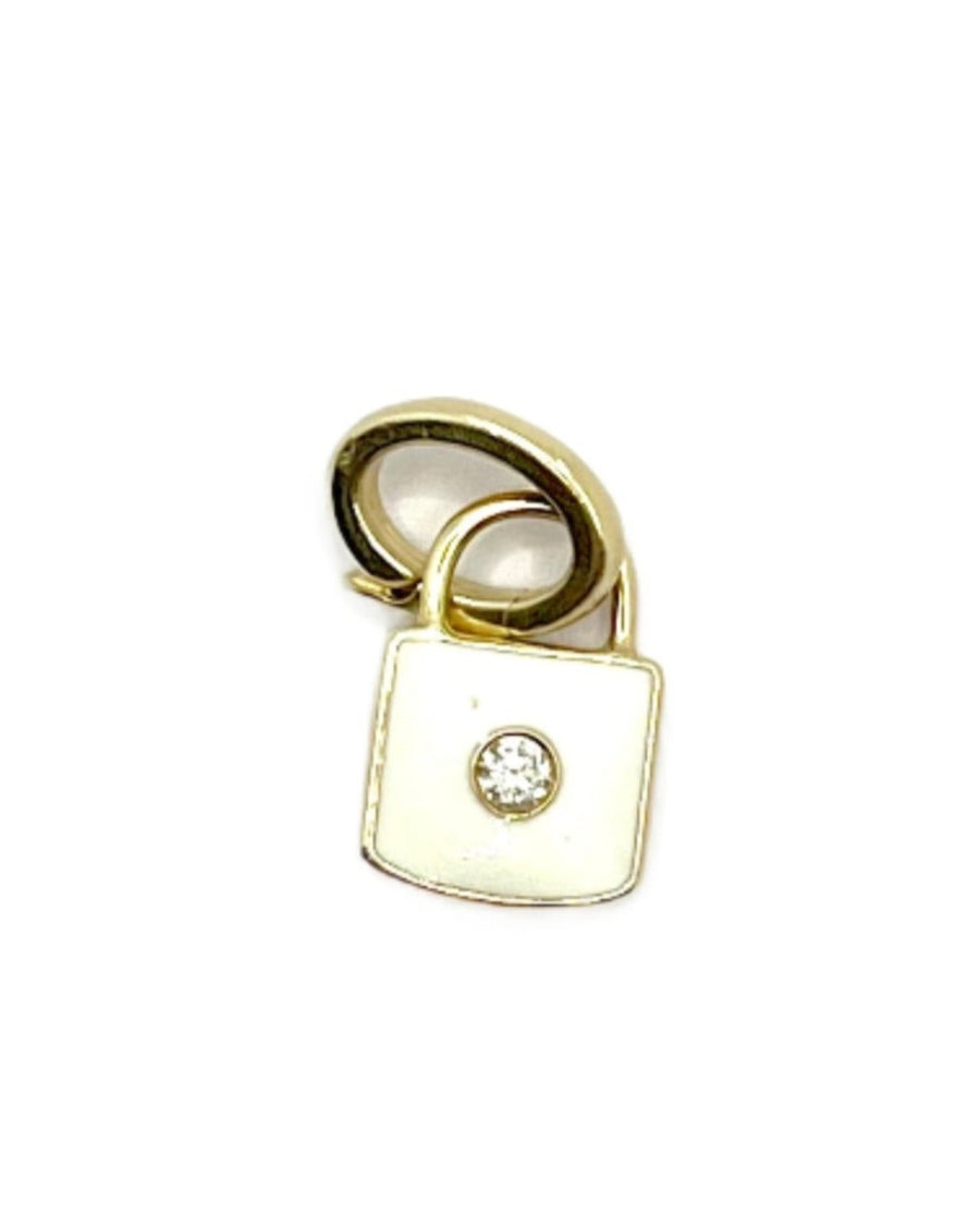 yellow gold white enamel diamond charm  @dylanjamesjewelry.com