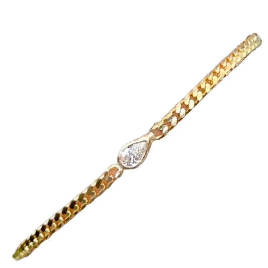 bezel set pear shape diamond cuban link chain bracelet  @dylanjamesjewelry.com