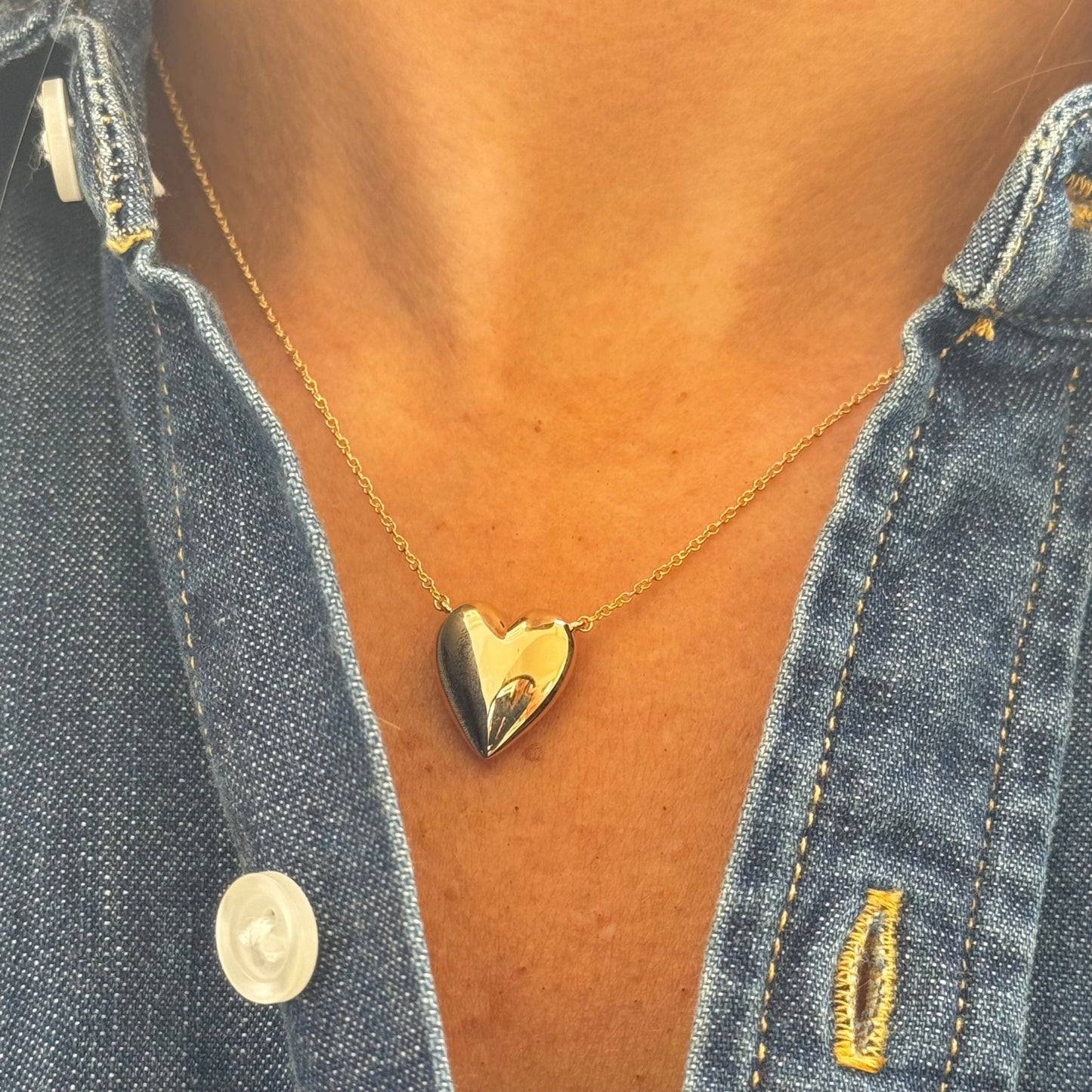 14kt yellow gold puffy heart necklace  @dylanjamesjewelry.com