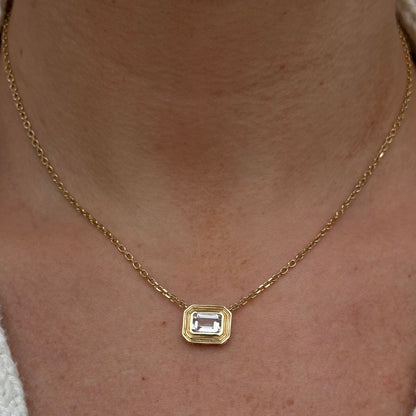 14KT YELLOW GOLD WHITE TOPAZ BEZEL SET NECKLACE  @DYLANJAMESJEWELRY.COM