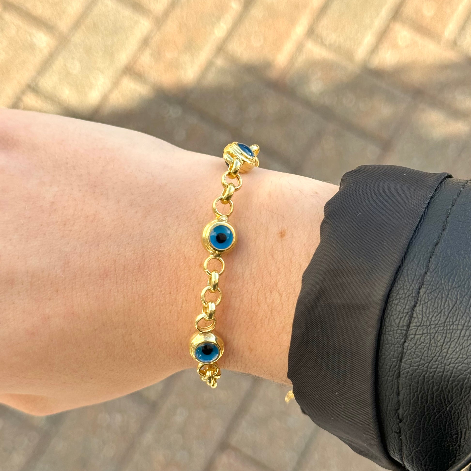 gold evil eye bracelet  @dylanjamesjewelry.com