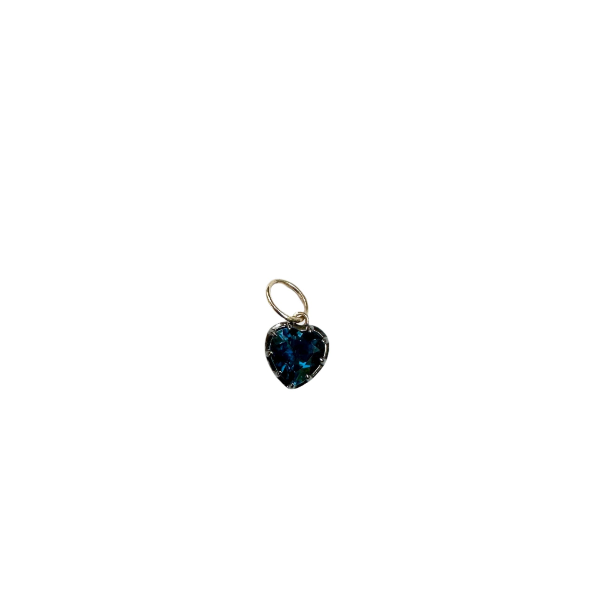 london blue topaz heart charm black rhodium top yellow gold back