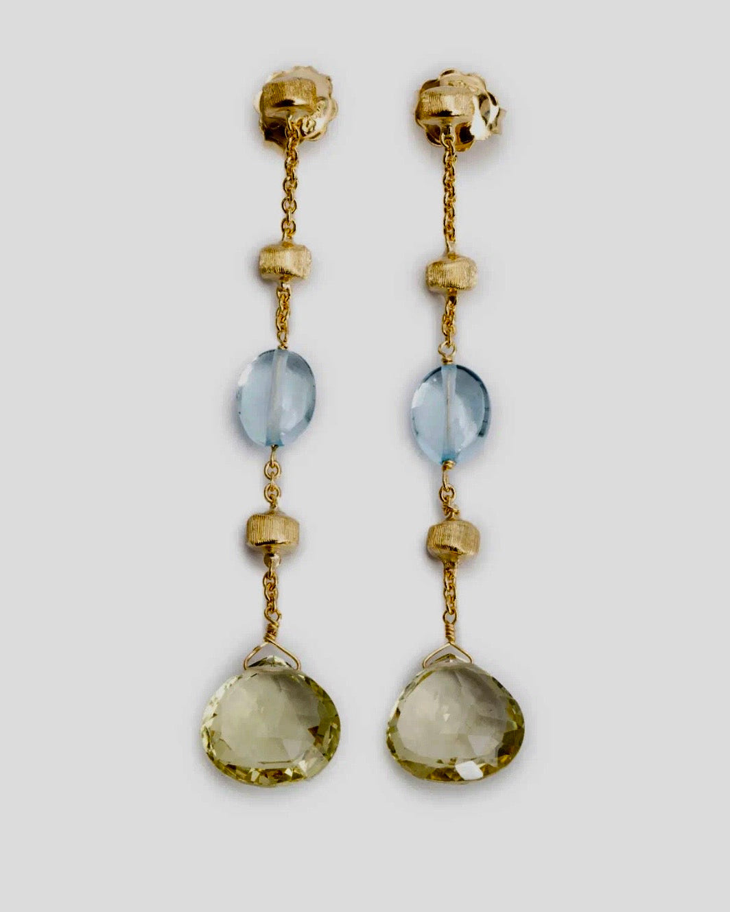 MARCO Bicego Yellow Gold Semi-Precious Stone Drop Earrings – Citrine & Blue Topaz