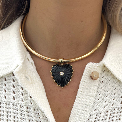 gold collar necklace with black or white onyx  large heart pendant   @dylanjamesjewelry.com