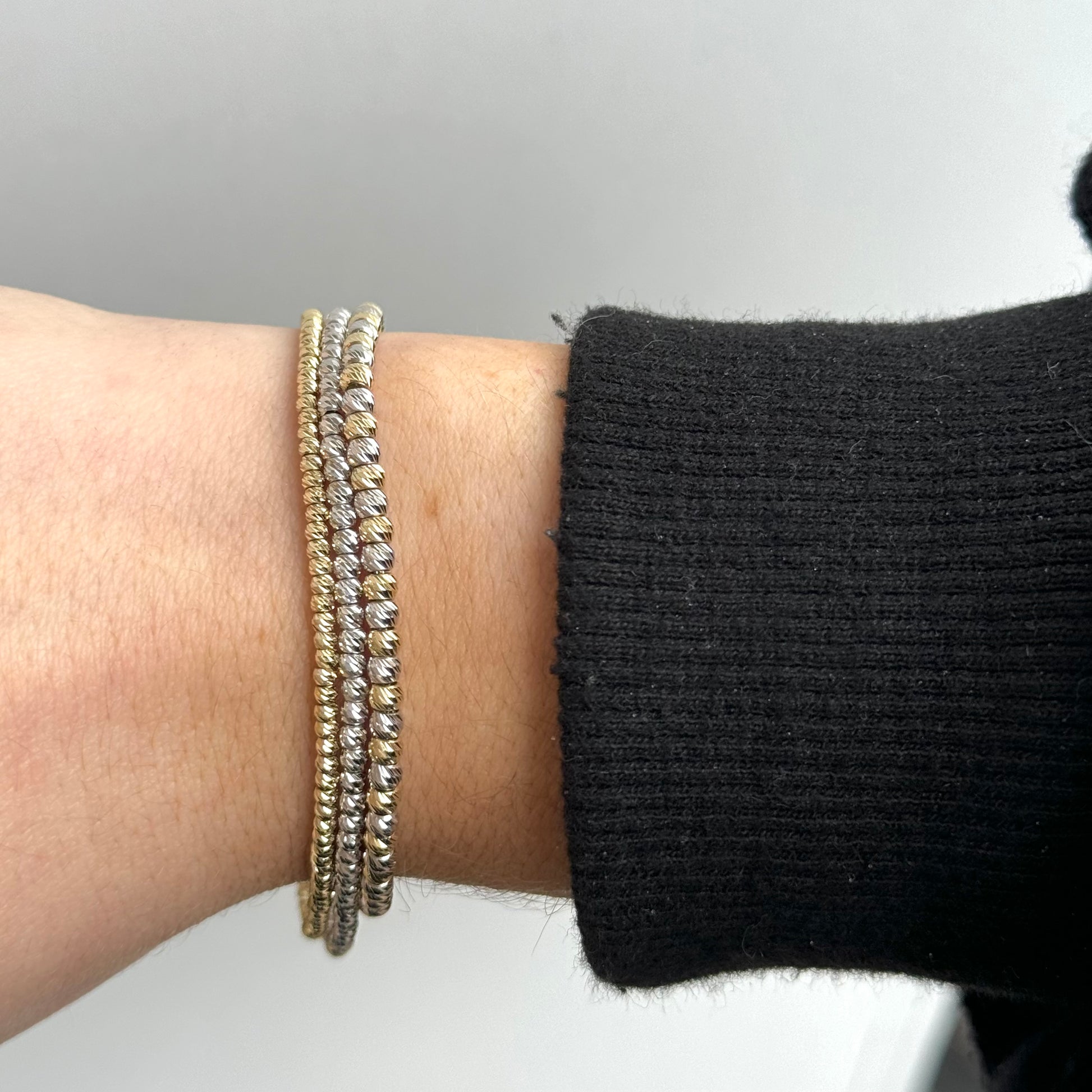 14kt diamond cut beaded bracelets  comes in whote and yellow gold and two-tone   @dylanjamesjewelry.com