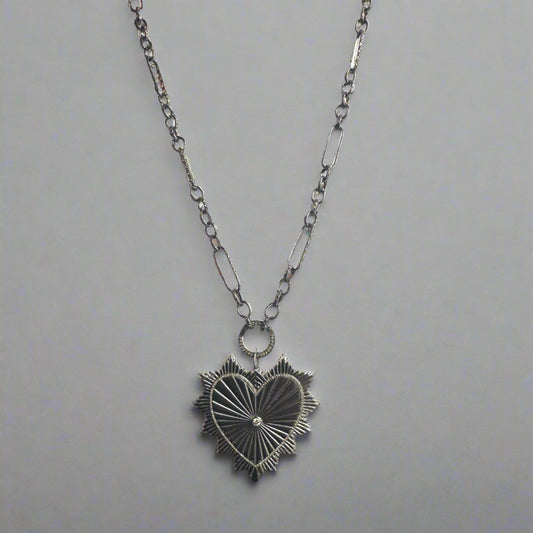 sterling silver diamond heart pendant on oxidized silver chain  @dylanjamesjewelry.com